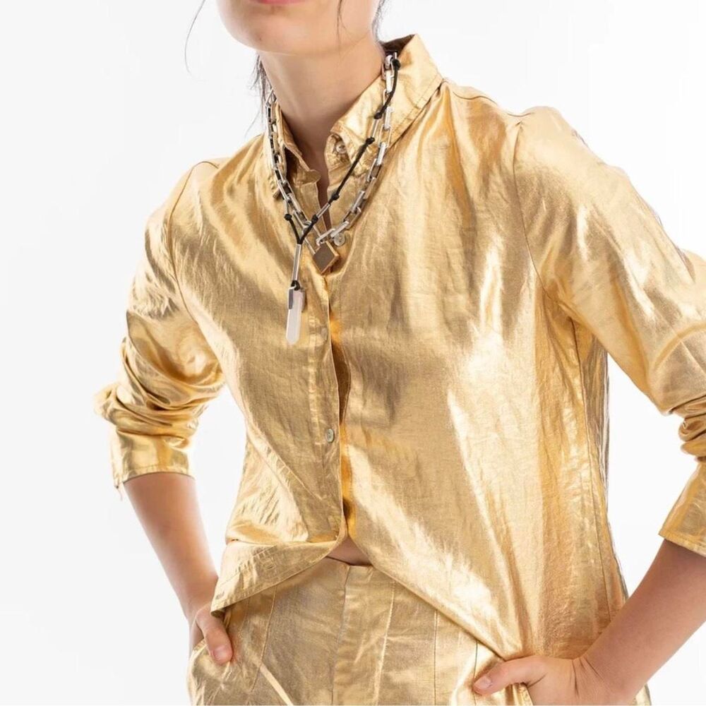 Lanhtropy gold metal line button up San Marino metallic top size medium